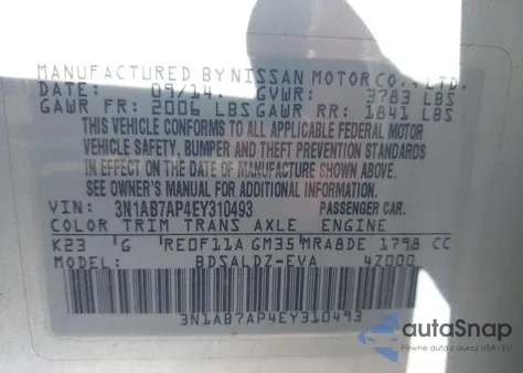 2014 Nissan Sentra Sv from USA, damaged, VIN 3N1AB7AP4EY310493